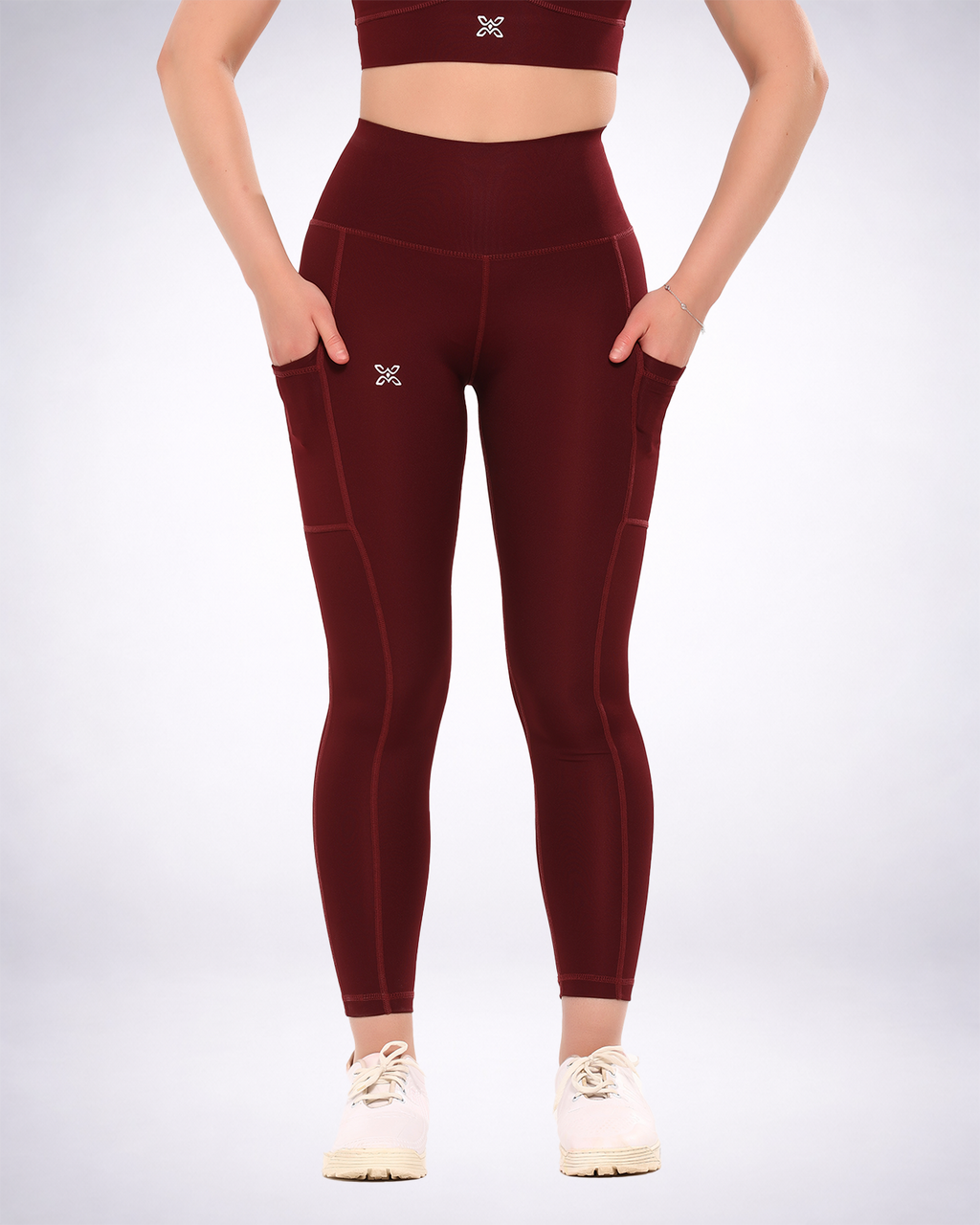 Burgundy Dual Side Pocketed Leggings