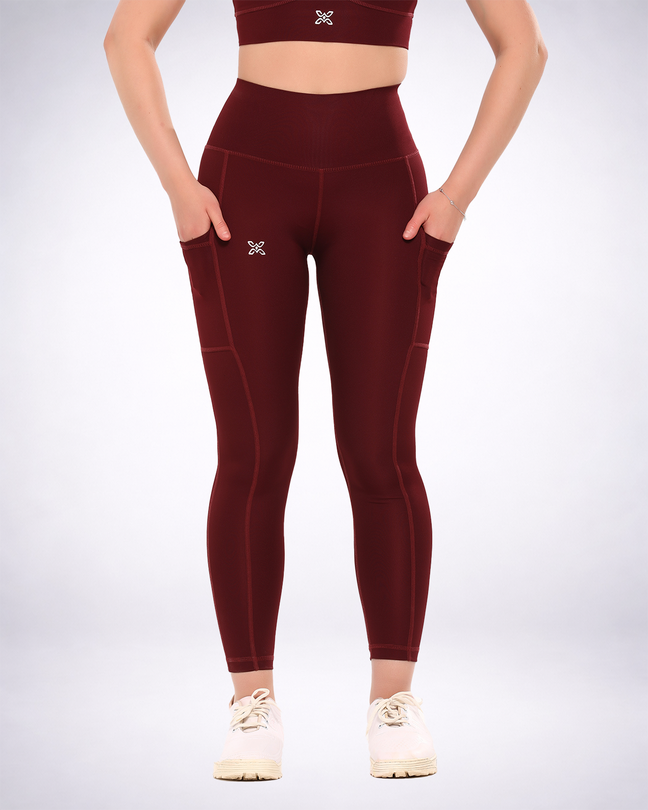 Burgundy Dual Side Pocketed Leggings